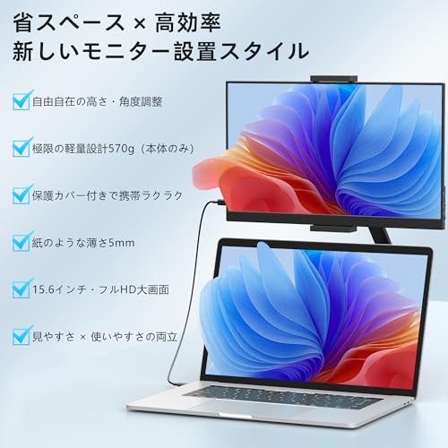 undefined MAGICRAVEN モバイルモニター 15.6インチ モバイルディスプレイ 卓上スタンド付き 1920*1080 100%広色域 HDR ポータブルモニター 持ち運びモニター 軽量 薄型 IPS液晶パネル USB Type-C/Mini HDMI端末 PS4 PS5/XBOX/Switch/PC/Macなど対応 商務会議 在宅勤務 リモートワーク の商品画像 1