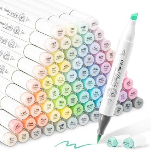 Ohuhu Pastel Alcohol Markers - 96 Colors of Honolulu Sweetness + Blossoming - Double Tipped Art Alcohol Markers for Artist Adults' Coloring Illustration - Brush & Chisel - Refillable - AP Certificated