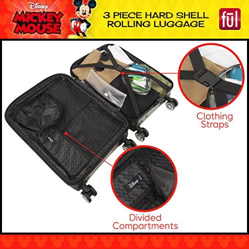 FUL Disney Mickey Mouse Rolling Luggage, Molded Hardshell Suitcase with Wheels, Black, 3 Piece Set4