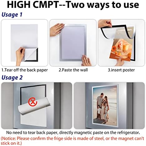 VAIIGO A5 Self-Adhesive Magnetic Display Frame, Magnetic Paper Holder with Strong Magentic Border for Signage, License, Photo, Notice, Document, Menu, Refrigerator Magnetic Frame (5Pack, Silver)