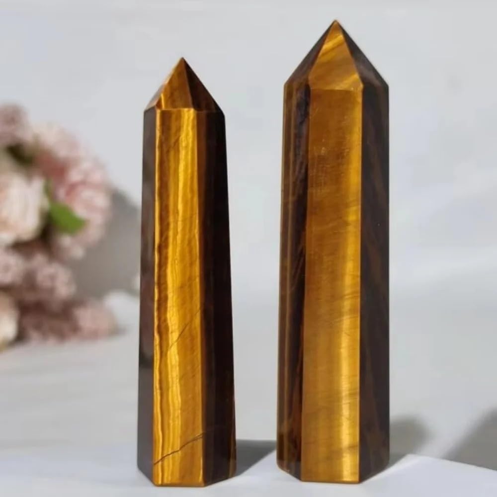 BKGWCSOR 1pc 9-11cm Yellow Tiger Eye Stone Point Obelisk Crystal Crafts Spiritual Feng Shui Minerals for Home Decoration