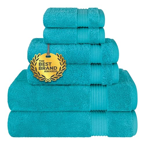 Cotton Paradise 6 Piece Towel Set 100% Cotton Soft Absorbent Turkish Towels for Bathroom 2 Bath Towels 2 Hand Towels 2 Washcloths, Aqua Blue Towel Set