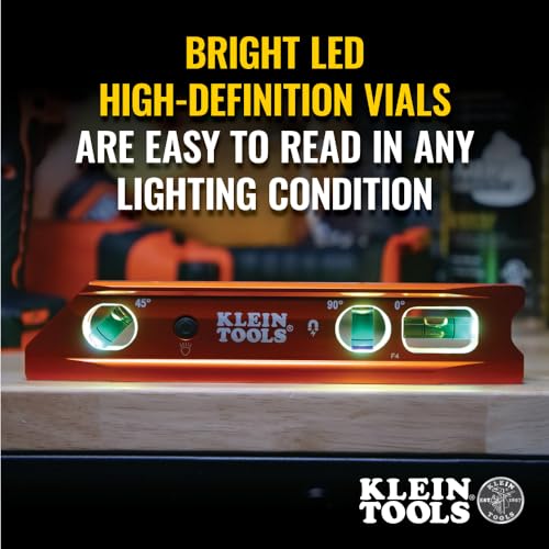 image for Klein Tools 935RBLT Level, 9-Inch Lighted Torpedo Level with Magnet, 0