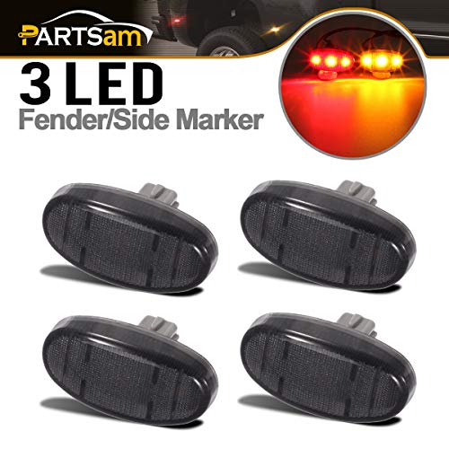 Partsam Smoke Lens Dually Bed Front Rear Side Fender Marker LED Lights Clearance Aftermarket Replacement for F350 F450 F550 F250 Dually Bed Double Wheel Side Fenders Marker Lights 2011-up Super Duty