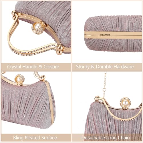Image of Comeon Clutch Purses for Women Pleated Bling Sequin Evening Bag with Handle