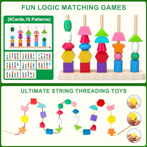 SOLMAN Montessori Wooden Toys for Boys Girls,Stacking Shape Sorter Toys for Toddlers,Educational Learning Toys - Birthday Gifts - Image 4