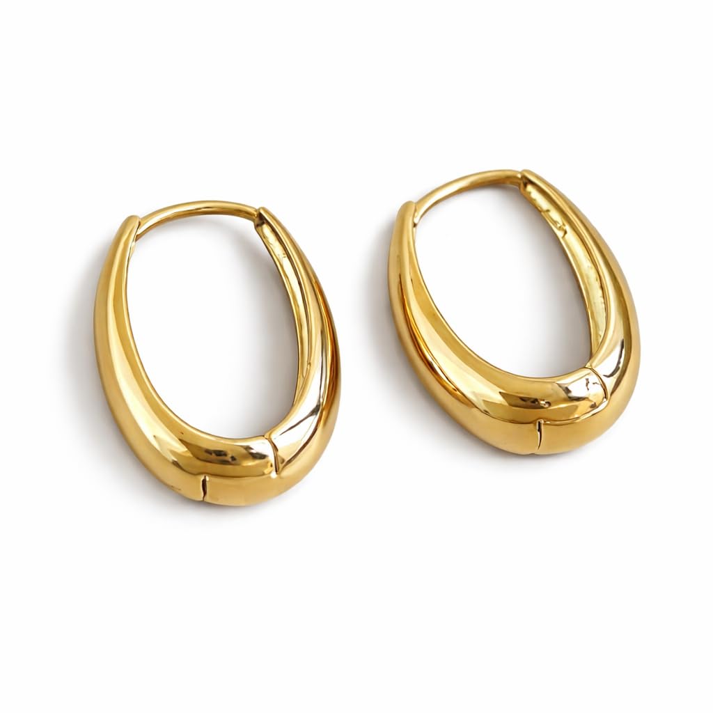 Gold Oval Shaped Minimal Earrings for Women | Lightweight, Stylish, Everyday Wear | Korean Style Fashion Jewelry-image-32
