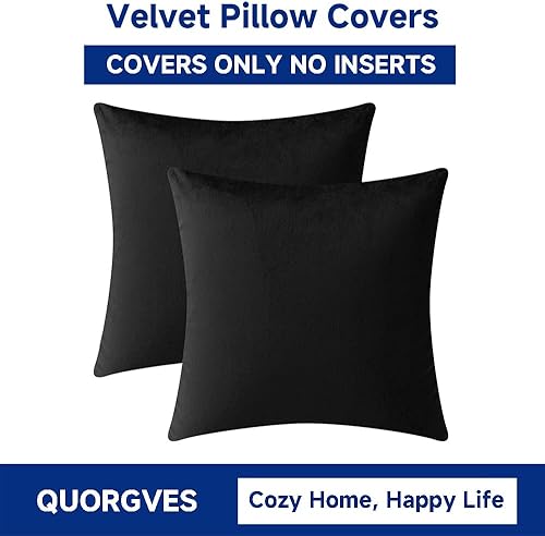 Miniatura 6 de QUORGVES Juego de 2 fundas de almohada negras de 16 x 16 pulgadas, juego de 2 fundas de almohada de terciopelo decorativas para sala de estar, cama,