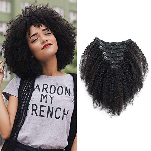 HIKYUU 12" 7pcs 60g Thick Kinkys Curly Hair Extensions Clip in 4c Natural Black Human Hair Clip in Extensions for Black Women