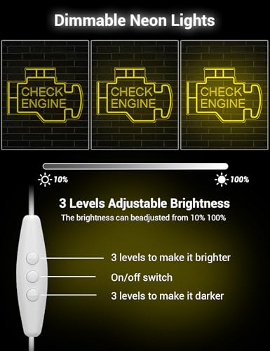 Image of Check Engine Neon Sign for Man Cave Wall Decor, LED Light Up Garage Wall Art Sign for Car Room, Auto Repair Workshop Decor, Car Enthusiast (Check Engine)