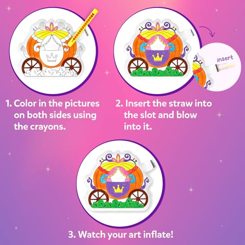 Image of Skillmatics Inflatable Art Unicorns & Princesses - 3D DIY Craft Kit for Kids, Mess-Free Colouring Set with Crayons & Straws, Gift for Girls & Boys Ages 4, 5, 6, 7