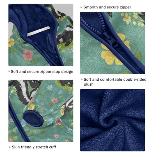 Cute Skunks Colorful Flowers Toddler Fleece Jacket Girl Boys Hooded Fleece Jacket Coat Warm Outwear Zip-up 3-10T3