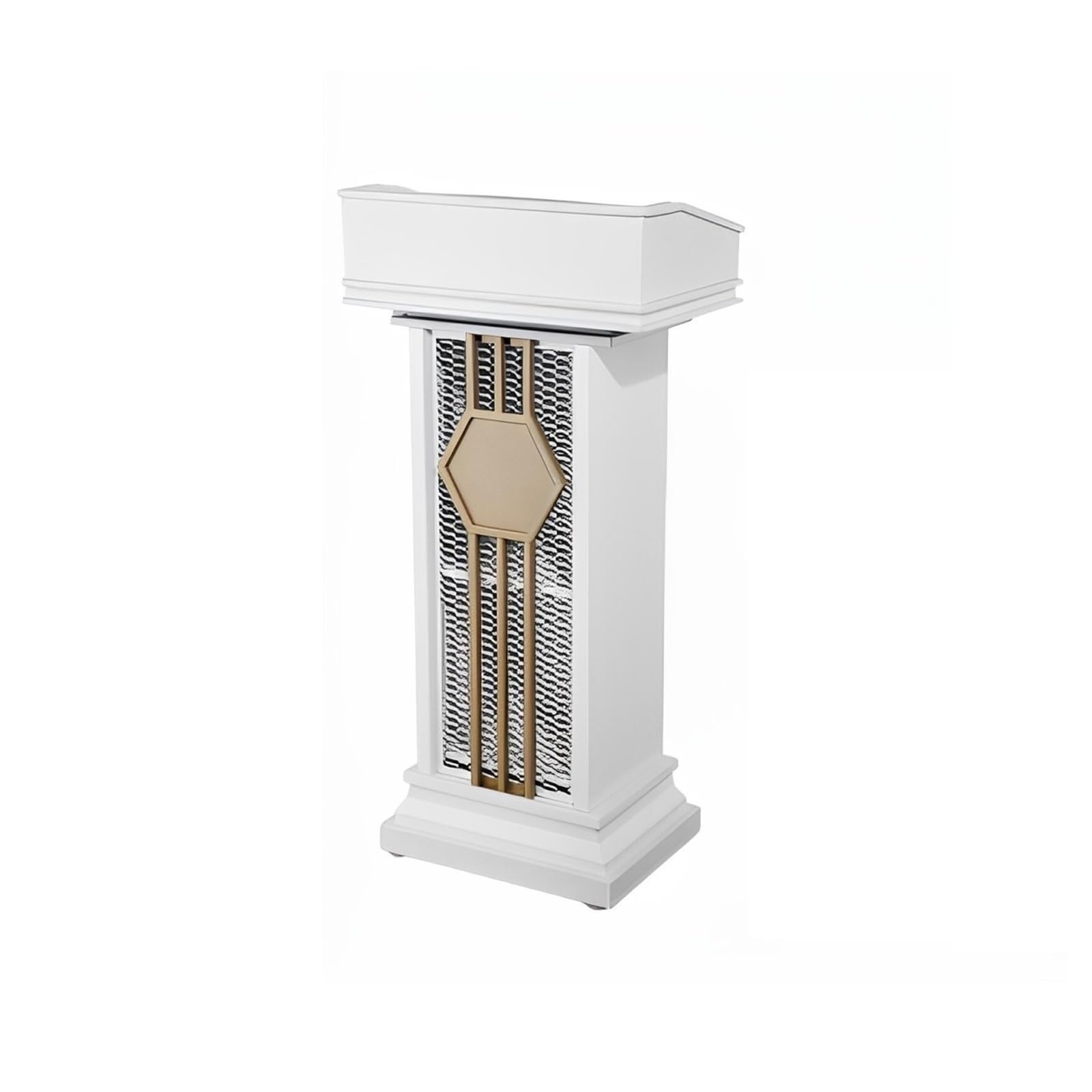 FZL02068LM Speaker Metal Podium Stand Professional Modern for Conference, Speech, Wedding Pulpit(White)