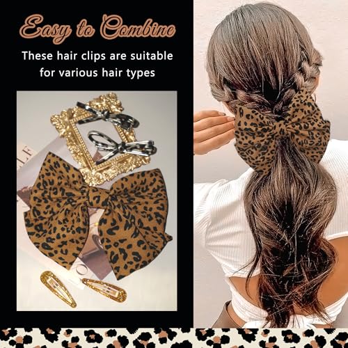 Set de 5 pinzas para cabello con moño y diseño leopardo miniatura 4