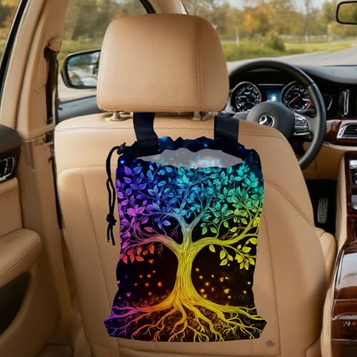 Image of Multicolor Tree Car Garbage Bag, Small Car Trash Bag Hanging Back of Seat,Drawstring Car Trash Bag with Adjustable Buckle,Car Accessories for Camping Travelling