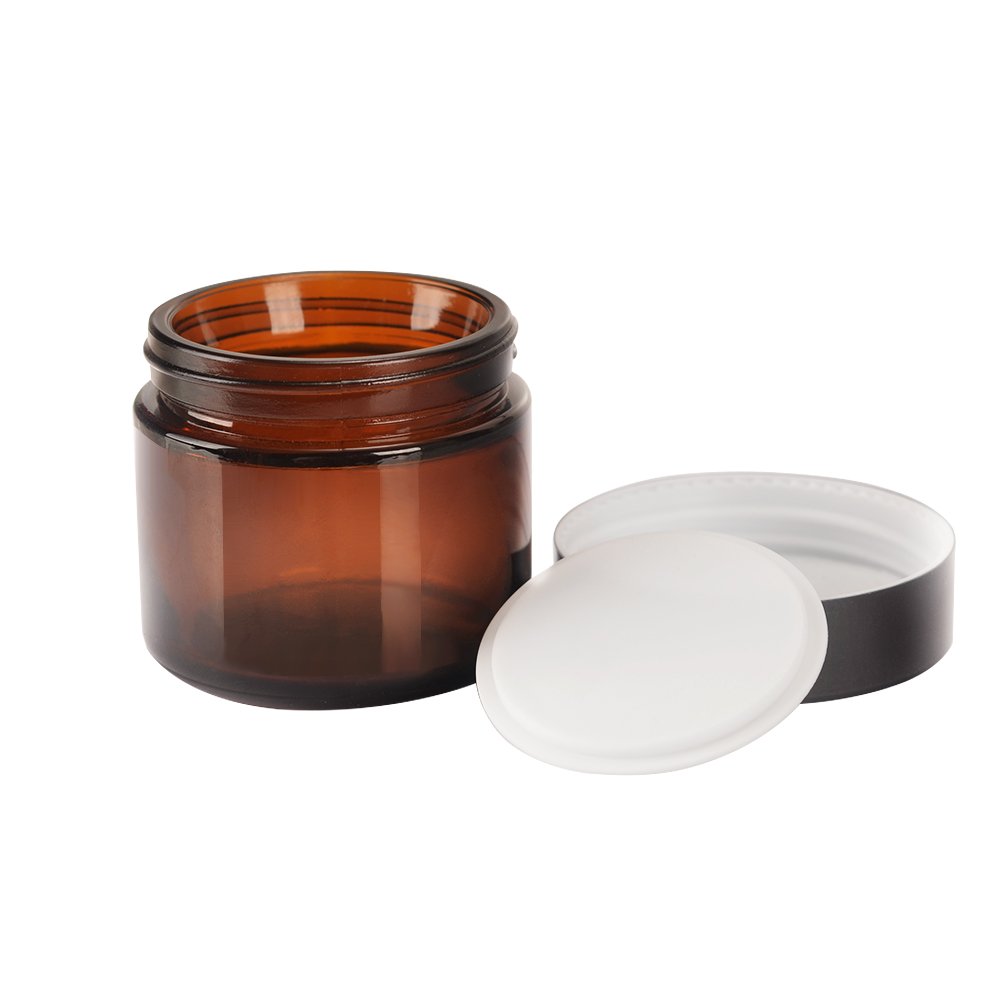 12 pack 2oz 2 oz Amber Glass Round Jars with White Inner Liners and black Lids.Glass Jars Prefect for Cosmetics and Face cream Lotion.