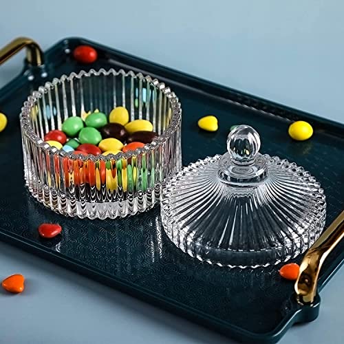 Image of BRUSHFINCH Glass Candy Dish with Lid, Crystal Candy Jar, Decorative Candy Bowl, Cookie Jar, Jewelry Dish, Covered Candy Jar, Small Glass Jars for Buffet, Kitchen, Home, Office Desk - 1pc, Clear.
