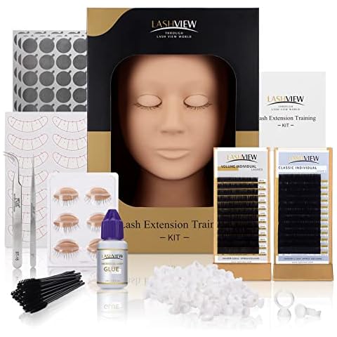 LASHVIEW Wimpernverlängerung Set, Professionelle Wimpern Mannequin Kopf Set Cover
