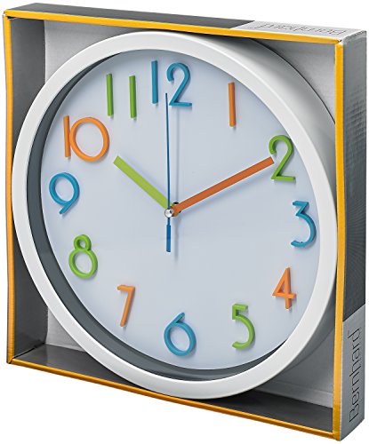 Image of Bernhard Products Colorful Kids Wall Clock 10 Inch Silent Non Ticking Quality Quartz Battery Operated Wall Clocks, Easy to Read 3D Multi Colored Numbers, White Frame (Colorful)