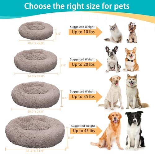 Calming Small Dog Bed, Donut Fluffy Anti-Anxiety Round Washable Cute Bed, Plush Cozy Cuddler Warming Soft Comfort Pet Bed for Small Medium Dogs Cats, 20inch,Brown - Image 6