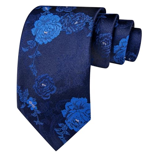 Image of Barry.Wang Flower Ties for Men Silk Woven Floral Tie Sets Necktie Handkerchief Cufflinks Wedding Party