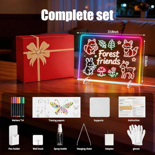 LED Note Board with 8 Colors 6 Modes -13.7"X10" Acrylic Dry Erase Board, Led Drawing Board Includes Adapter, 14 Markers, Tracing Paper, Sketching Gifts for Kids/Girls/Teens - image 2
