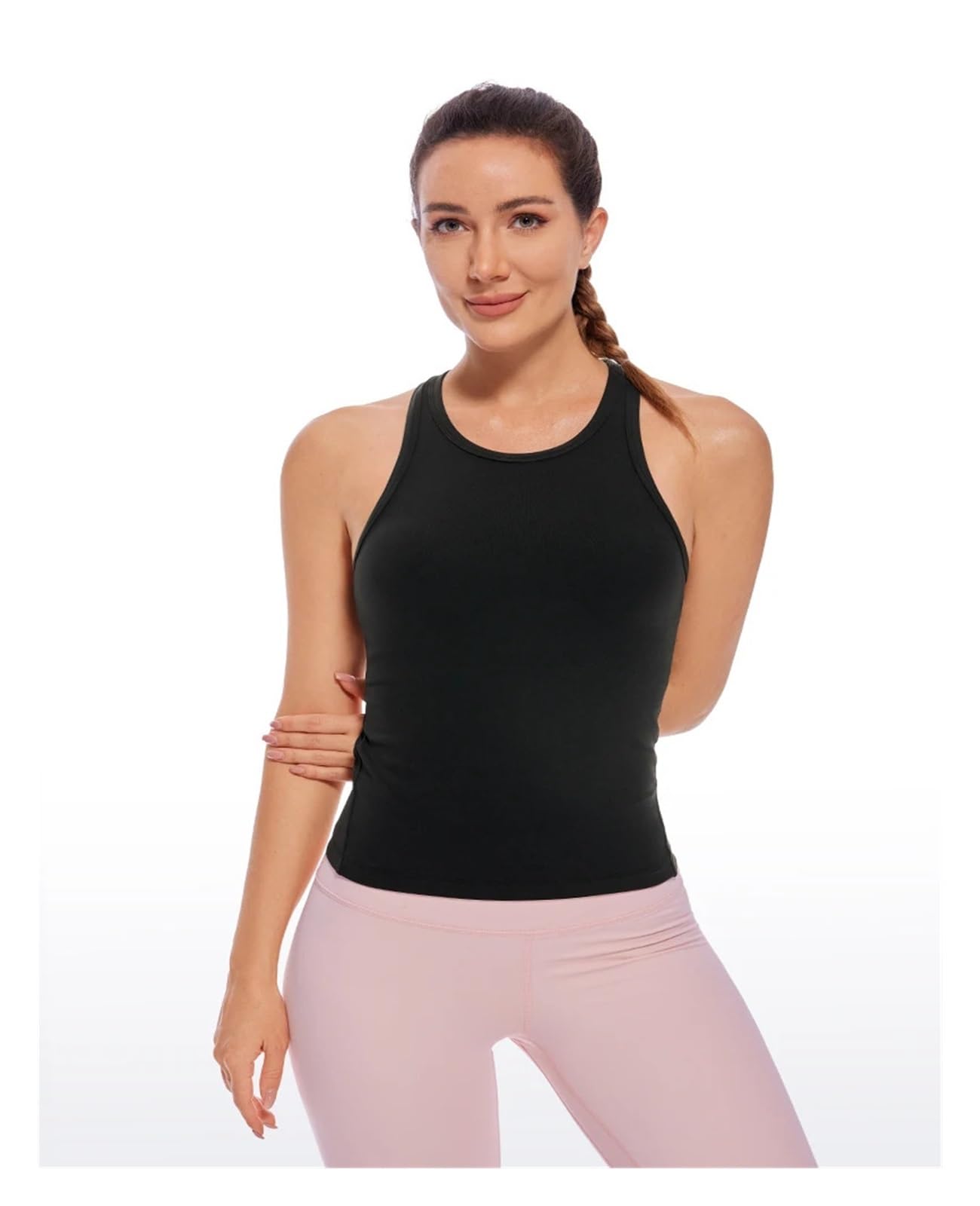 Canotte da Allenamento da Donna Canotte da Donna Senza Cuciture con Reggiseno Imbottito, Scollo Rotondo, Canotta Lunga Atletica Dimagrante(7,US XS(0-2))