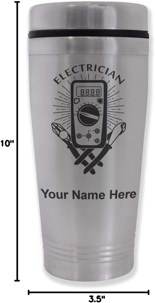 LaserGram 16oz Commuter Mug, Electrician, Personalized Engraving Included