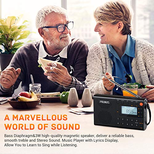 Image of PRUNUS J-401 Recordable Radios AM FM SW Digital MP3 Player by TF Card AUX Wired Speakers Portable Rechargeable Receiver(Black)