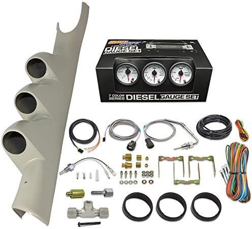 GlowShift Diesel Gauge Package Compatible with Dodge Ram Cummins 2500 3500 2003-2009 - White 7 Color 60 PSI Boost, 2400F EGT & Transmission Temp Gauges - Factory Color Matched Triple Pillar Pod