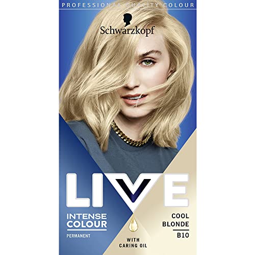 Schwarzkopf LIVE Color intenso, hasta un 50% de cobertura de gris, tinte de cabello rubio permanente, con aceites de cuidado y queratina, aligerar el cabello hasta 2 niveles – rubio fresco B10