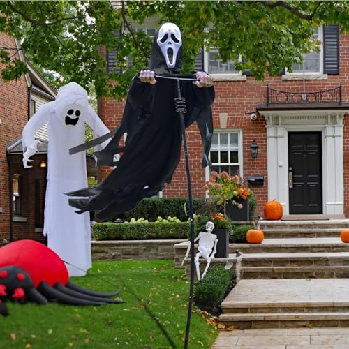FLAJZ Outdoor Halloween Scarecrow Rotatable Ghost 7.5Ft Scarecrow Screaming Ghost Scary Halloween Decorations Outdoor Scary Ghost Halloween Scary Scream Scarecrow Decorations