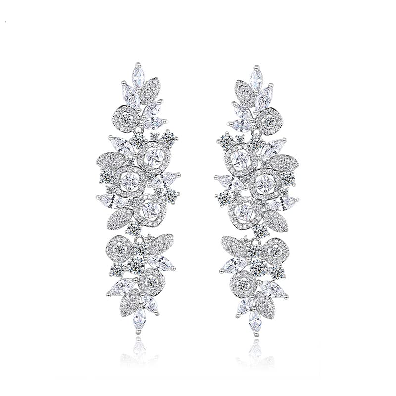 14K Gold Natural Crystal Chandelier Earrings for Women,Unique Branch Design Moissanite Drop Earrings,Luxury Jewelry Gift for Her
