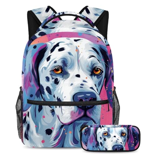 Cartable dalmatien coloré 2 pièces avec trousse contre le désordre des fournitures