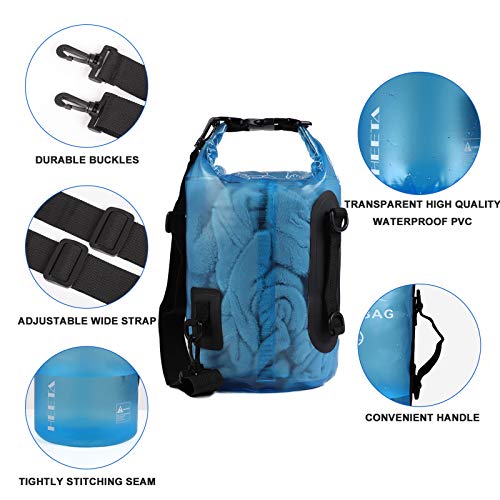 Heeta Waterproof Dry Bag For Women Men, Roll Top Lightweight Dry Storage Bag Backpack With Phone Case For Travel, Swimming, Boating, Kayaking, Camping And Beach, Transparent Blue 5L #TOP2