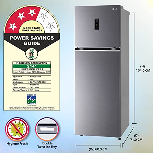 Image of LG 340L 3 Star Frost-Free Smart Inverter Wi-Fi Double Door Refrigerator Appliance (GL-T342VDSX, Dazzle Steel, Convertible & Door Cooling+, 2022 Model)