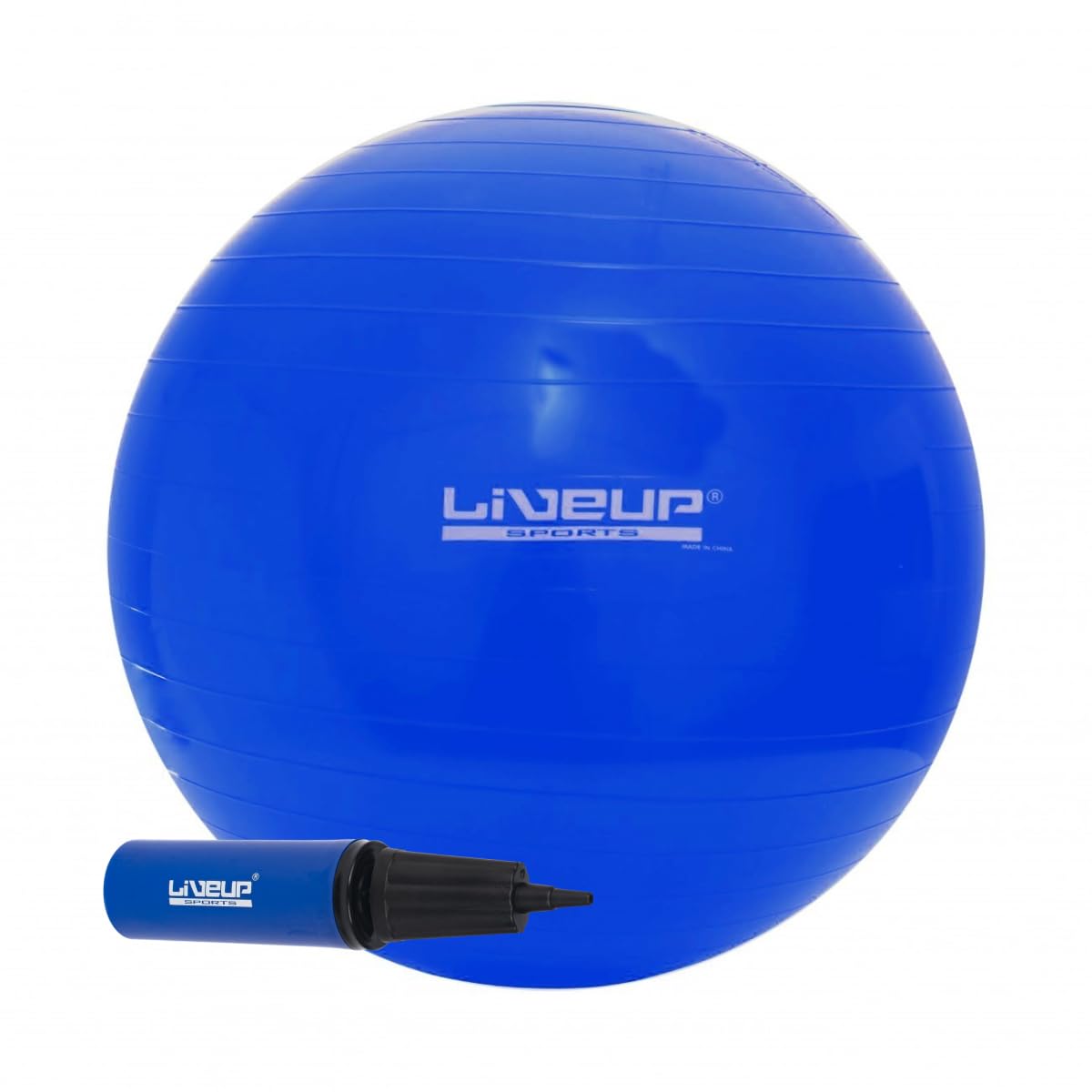 Bola de Pilates 65cm Azul com Bomba de Ar Dupla Ação, LiveUp