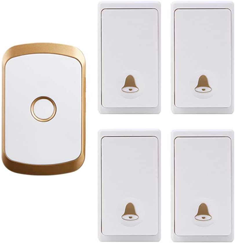 Wireless Doorbell Waterproof, 4 Transmitters 1 Receiver Self-Powered Doorbell, 36 Music Melodies/Smart Flashing Light Remind/4 Volume Levels, 200M Transmission Distance,Silver,Si,Gold