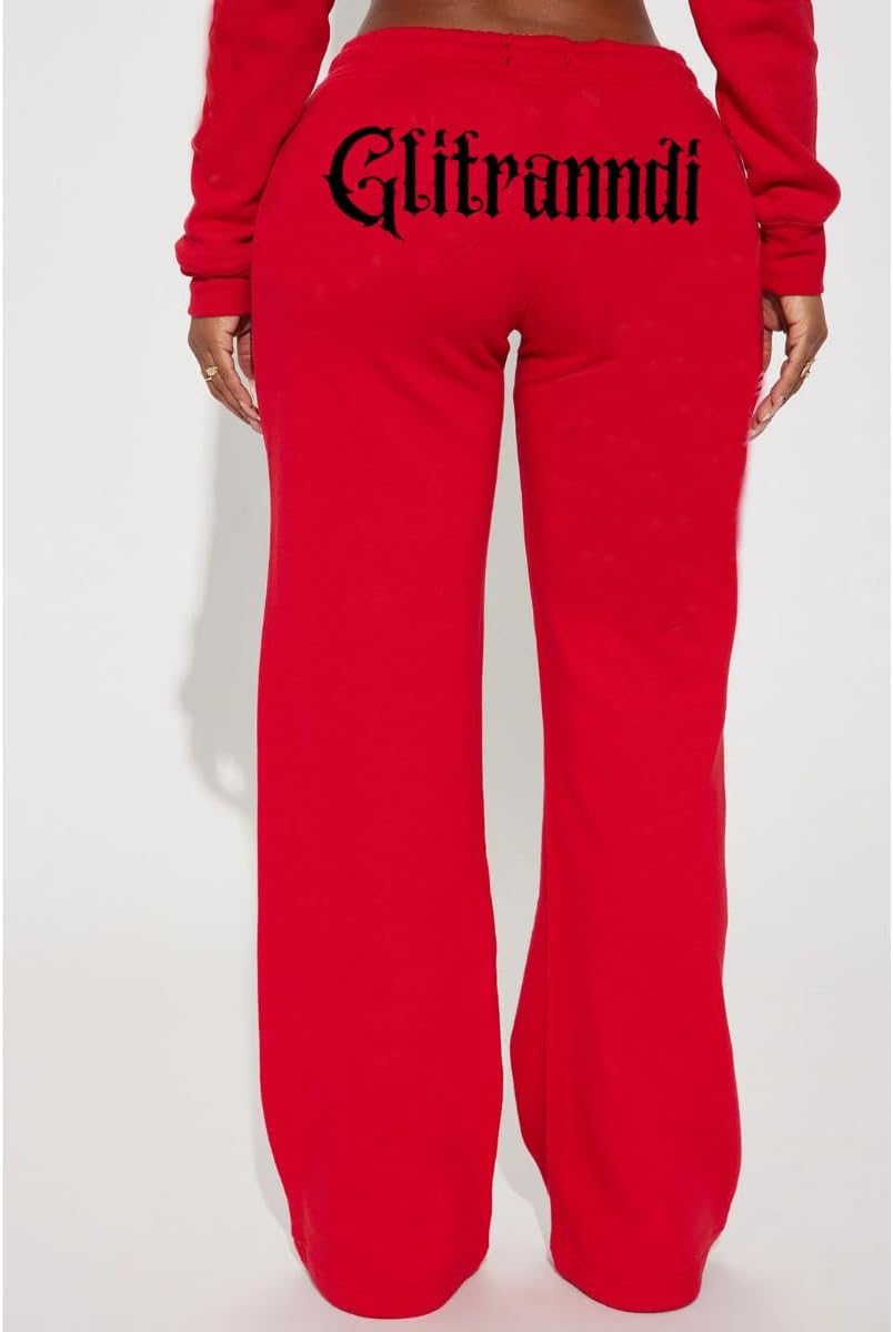 Glitrandi Womens 2 Piece Outfits Fashion Print Cropped Hoodies Jacket Sweatpants With Pockets Tracksuit For Women - Image 3