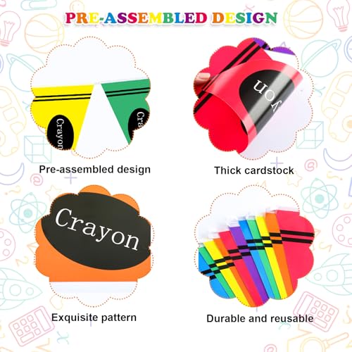 Image of VitalCozy 5 Pcs Back to School Crayon Classroom Decor Colorful Rainbow Pennant Banner Flags 49 ft Kindergarten Preschool Classroom Decorations Crayon Themed Party Decorations Pre-assemble
