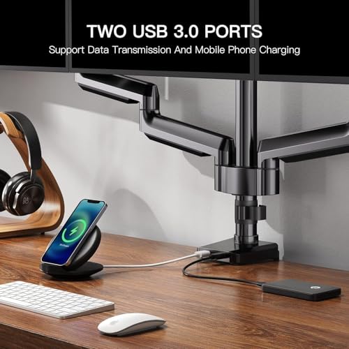 Image of ErGear Triple Monitor Mount for 13-27 inch Screens, Triple Monitor Arms with USB, Heavy Duty Three Monitors Stand with Tilt, Swivel, Rotation, Holds Up to 17.6 lbs Each Arm
