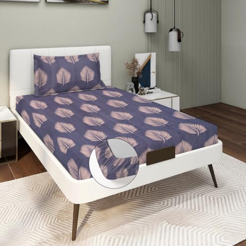 Image of RD TREND Waterproof Elastic Fitted Bedsheet for Single Bed (72x48x8 Inch) with 1 Waterproof Pillow Covers 18x28 Inch,Grey Tree