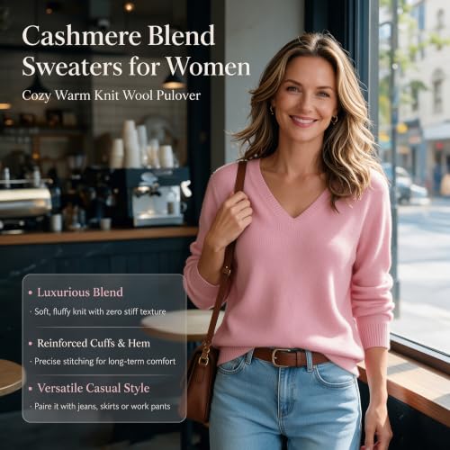 Cashmere Sweaters for Women Cozy Warm Knit Wool Pullover V Neck Sweater - image 4