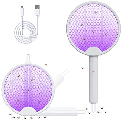 2 Pack Electric Fly Swatter Racket Mosquito Zapper 4 In 1 Foldable Bug Zapper Racket, 3000V Mosquito Killer Usb Rechargeable For Indoor And Outdoor #TOP7