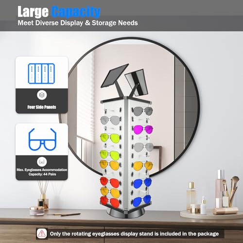 Miniatura 5 de Solocjnl Soporte Giratorio Para Gafas De Sol, Organizador De Gafas De Sol Giratorio De 360 , 44 Unidades, Soporte Para Gafas De Sol Con Espejos Para Tienda, Mostrador, Exhibición Comercial