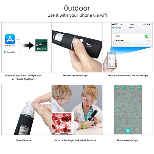WiFi Digital Microscope,USB Microscope 2MP Camera Rechargeable Kids Microscope Endoscope 1080P HD,1000x Magnification for iPhone/iPad/Android Phone/Windows