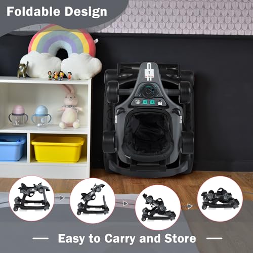 Image of BABY JOY 4-in-1 Baby Walker, Foldable Activity Walker with Adjustable Height & Speed, Music, Lights, Anti-Rollover, Toddler Push Walker, Baby Walker with Wheels for Boys Girls 6-18 Months (Gray)