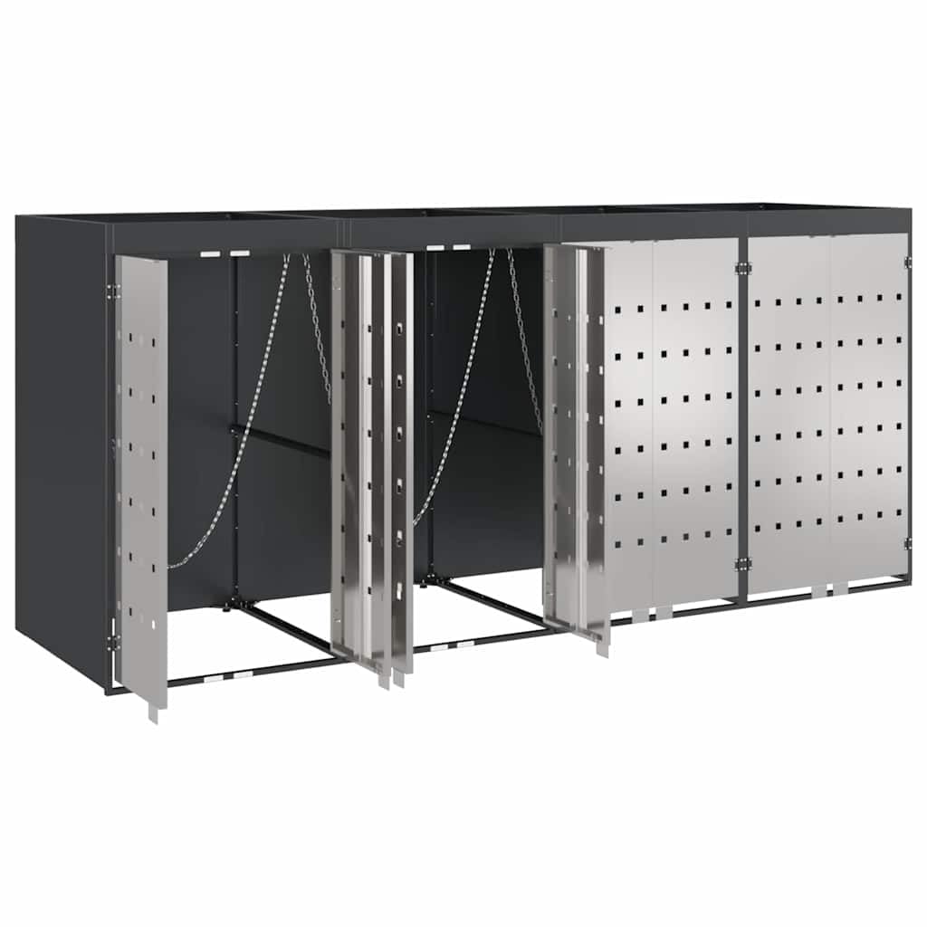 Copribidoni per 4 Bidoni di Spazzatura con Fioriera Contenitori Pattumiera Cassonetti Rifiuti 240 L Box in Acciaio Argento/Antracite Coperchio Bidone Resistente 4 Porte