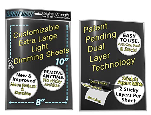 Image of LightDims Customizable Dimming Sheets (2 Sheets) Original Strength Dims 50-80% of Light, Extra Large Size 8 inchx10 inch Retail Packaging