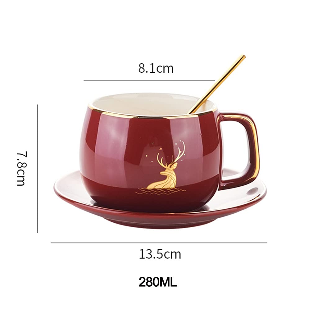 Tassen mit untertassen, Tasse und Untertasse, Porzellanbecher mit Deckel und Griff, Coole sortierte Farben für Erwachsene, für Büro und Zuhause, 9 Unze, Geschenkset für Männer Frauen Dad Mama